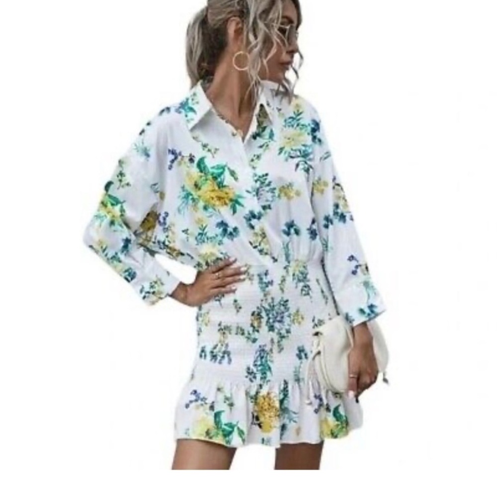 ZARA Dress Patricia White Floral Smock Drape Mini Fashion Bloggers Fave Sz M 10